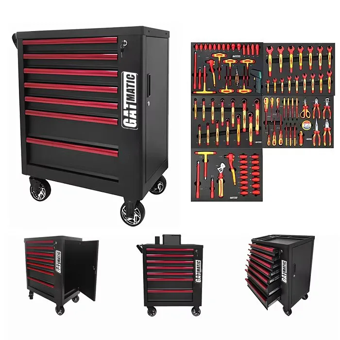 GATmatic Professional 7 Drawers Tool Trolley With 94Pcs Mechanic Tool Set Heavy Duty Steel Workshop Storage Cabinet