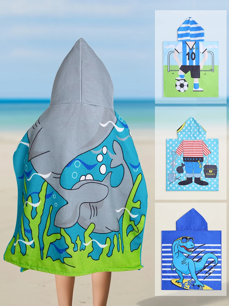 1pcs random boy hooded shawl towel children\'s cartoon beach swimsuit shawl towel long robe hooded shawl towel