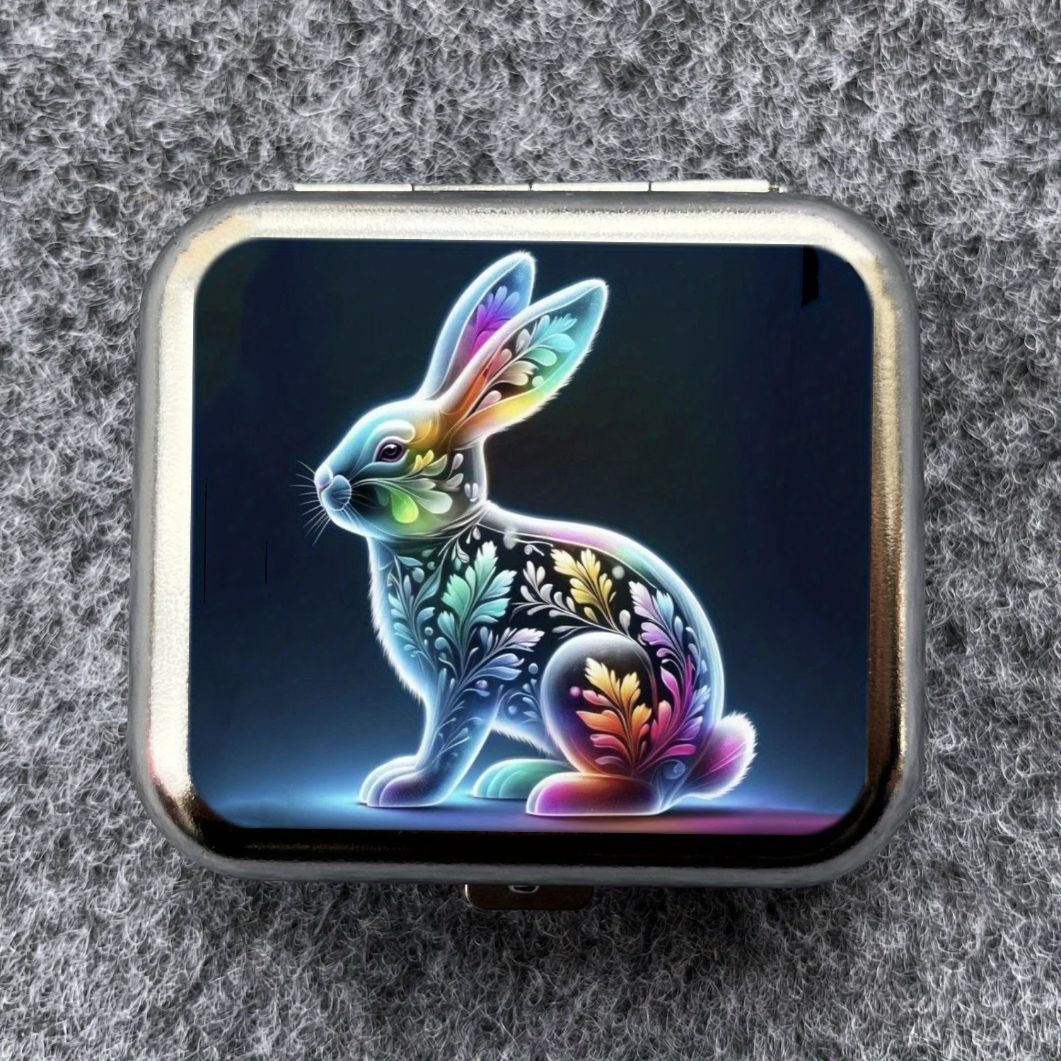 Mini Metal Ashtray with Rabbit Graphic, Creative Portable Pocket Ashtray, Durable Smoking Accessory with Lid, Ideal Gift