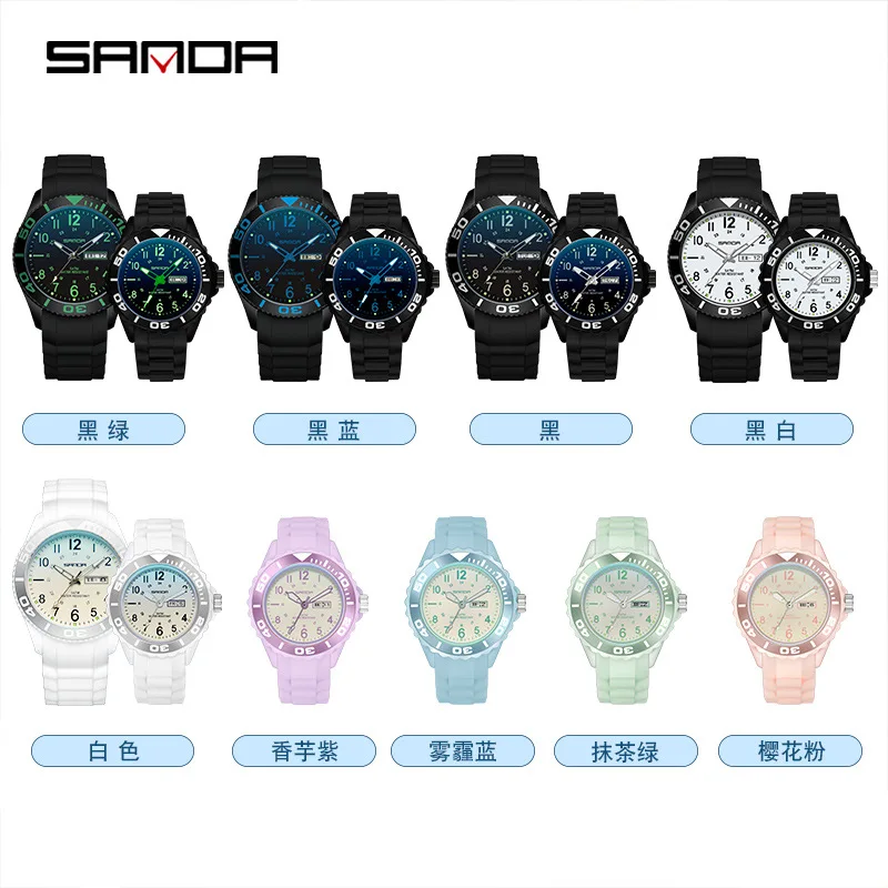 SANDA-Reloj de pulsera de silicona para mujer, cronógrafo con correa, color azul, 1053