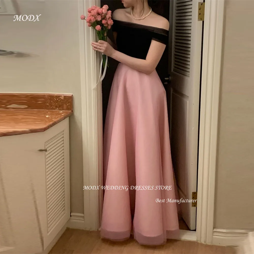 

MODX Simple Black And Pink Evening Dresses Wedding Party Dress Photo shoot Korea Tulle Bolero Floor Length Garden Evening Gowns