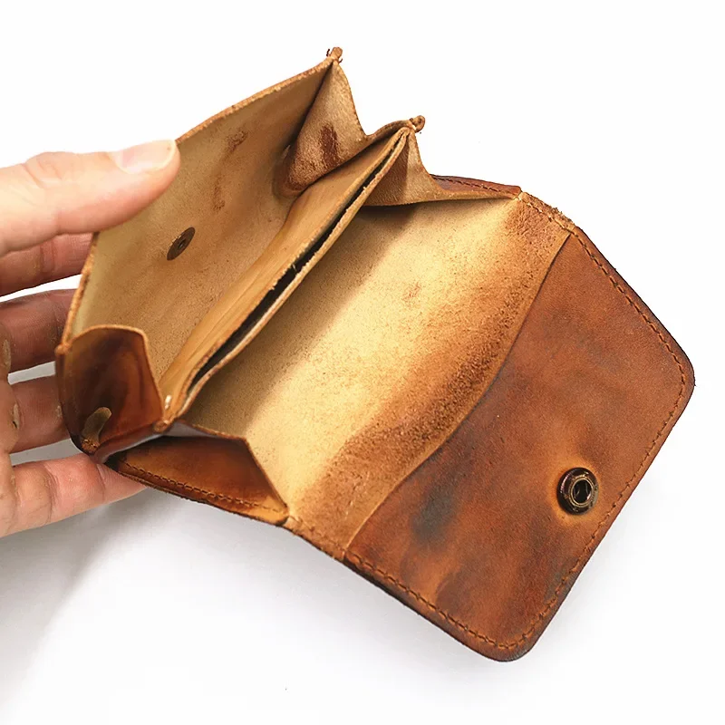 Cartera de cuero genuino para hombres y mujeres, carteras pequeñas cortas hechas a mano Vintage de marca para hombres, tarjetero, monedero de cuero