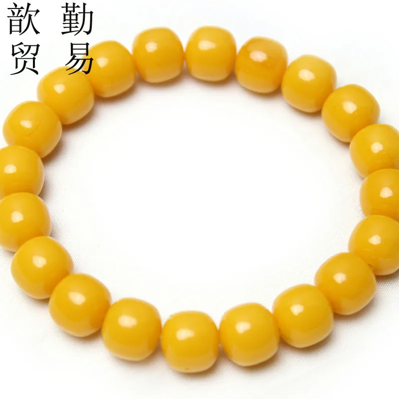 Chicken Oil Yellow Old Beeswax Amber Bracelet Barrel Bead Old Bead Rough Stone Old Beeswax Men's and Women's Bracelet Beeswax Wh