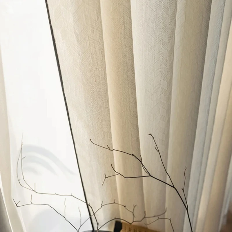 

Custom Size White Tulle Log Wood Wind Diamond-shaped Relief Cream Solid Color Sheer Curtains for Living Dining Room Bedroom