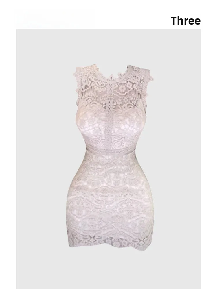 

HEZA Lace Sleeveless Bodycon Dress Women's Spring Summer Elegant Slimming Short Skirt Casual Korean Style Fattening Girl