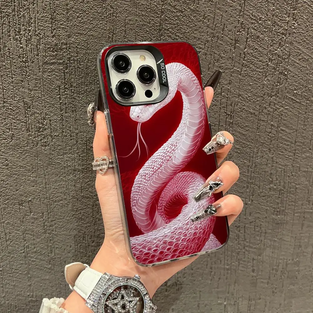

White snake pattern Phone Case case for iPhone17 16 15 14 13 12 11 Pro/ Max/Plus shock-proof rear cover anti-fingerprint