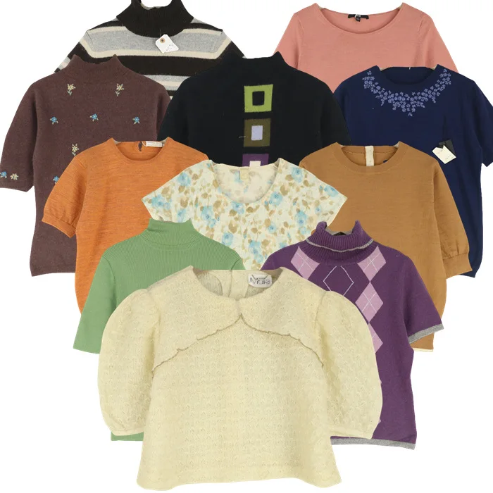 

Vintage Candy Colored Angora Rabbit Hair Contrast Color Blo Sweater Regular Sve Length round Neline Commute Sle Wool...