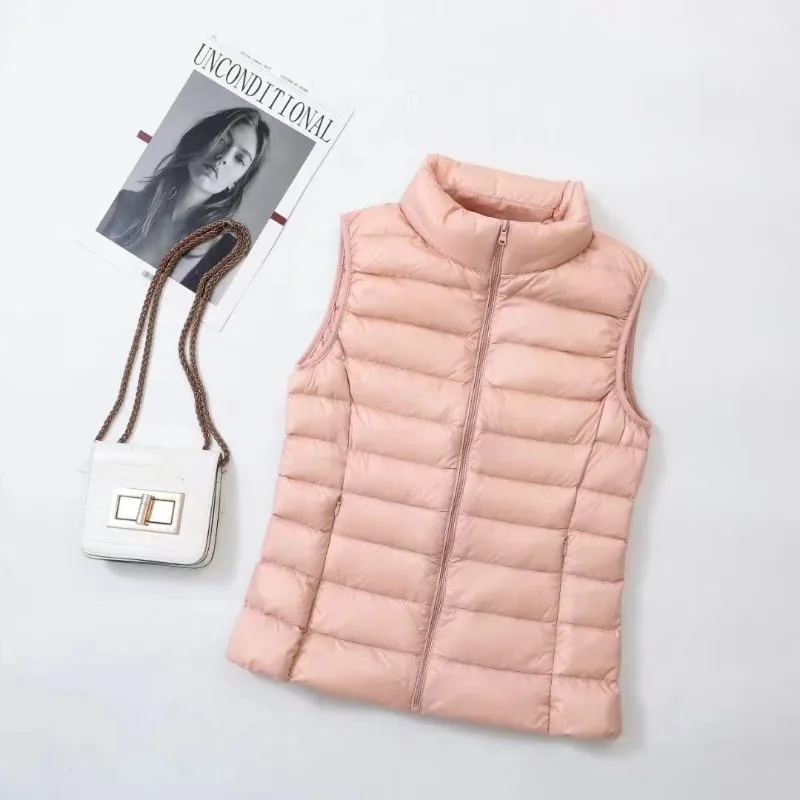 Light and Thin Down Vest for Women Stand Up Collarslim Fitautumn and Winternewstyledownvestshoulderplussize Women's Outerwear