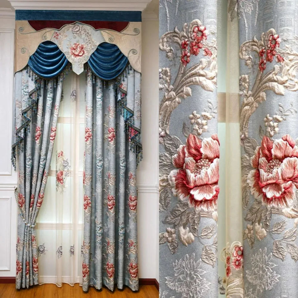 Luxury European-style High-shading Large-embossed High-precision Jacquard Window Curtains for Living Dining Room Bedroom Villa
