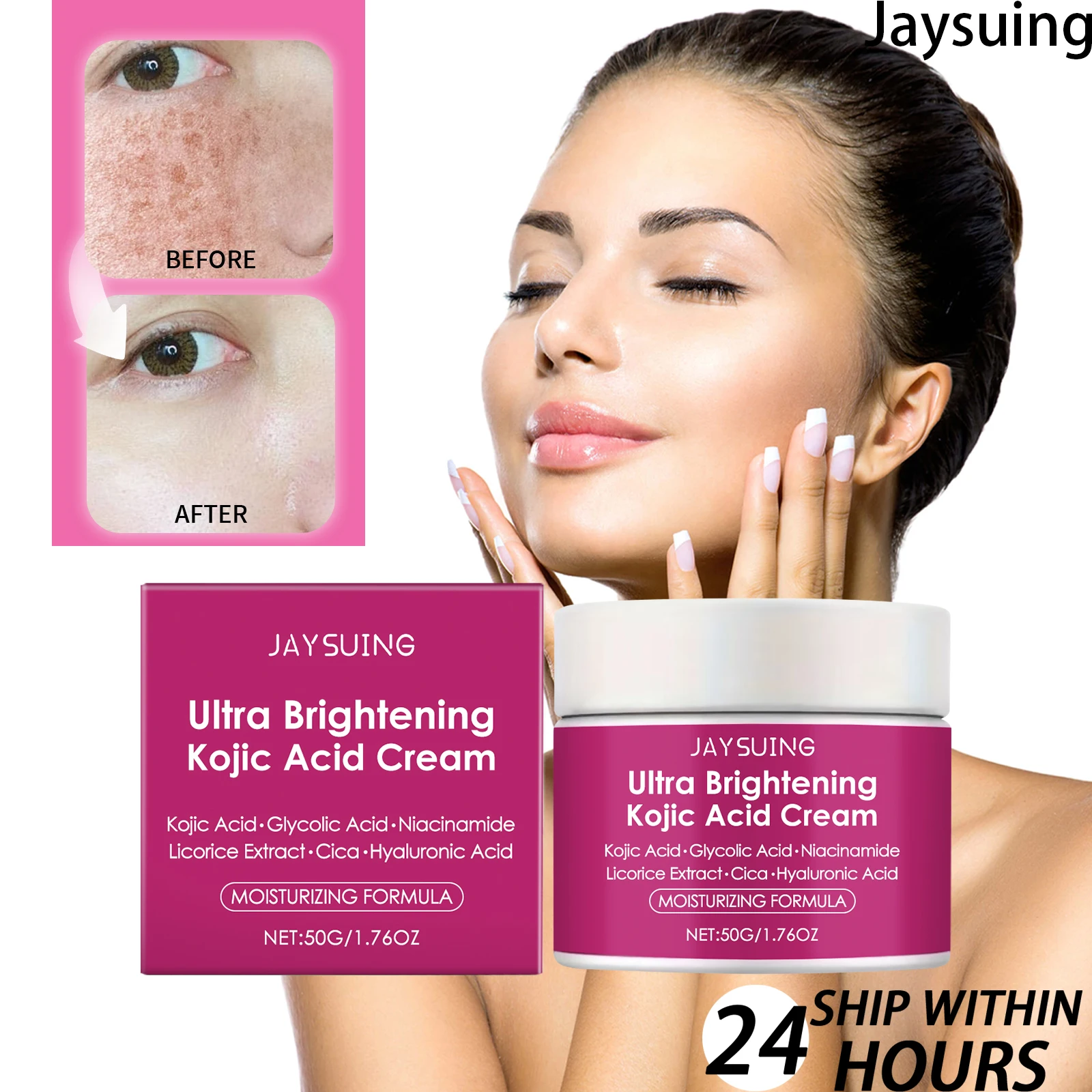 

Осветляющий крем с койевой кислотой Jaysuing, 50 г, увлажняющий крем для лица с гиалуроновой кислотой, укрепляющий барьер для кожи, ежедневный увлажняющий крем