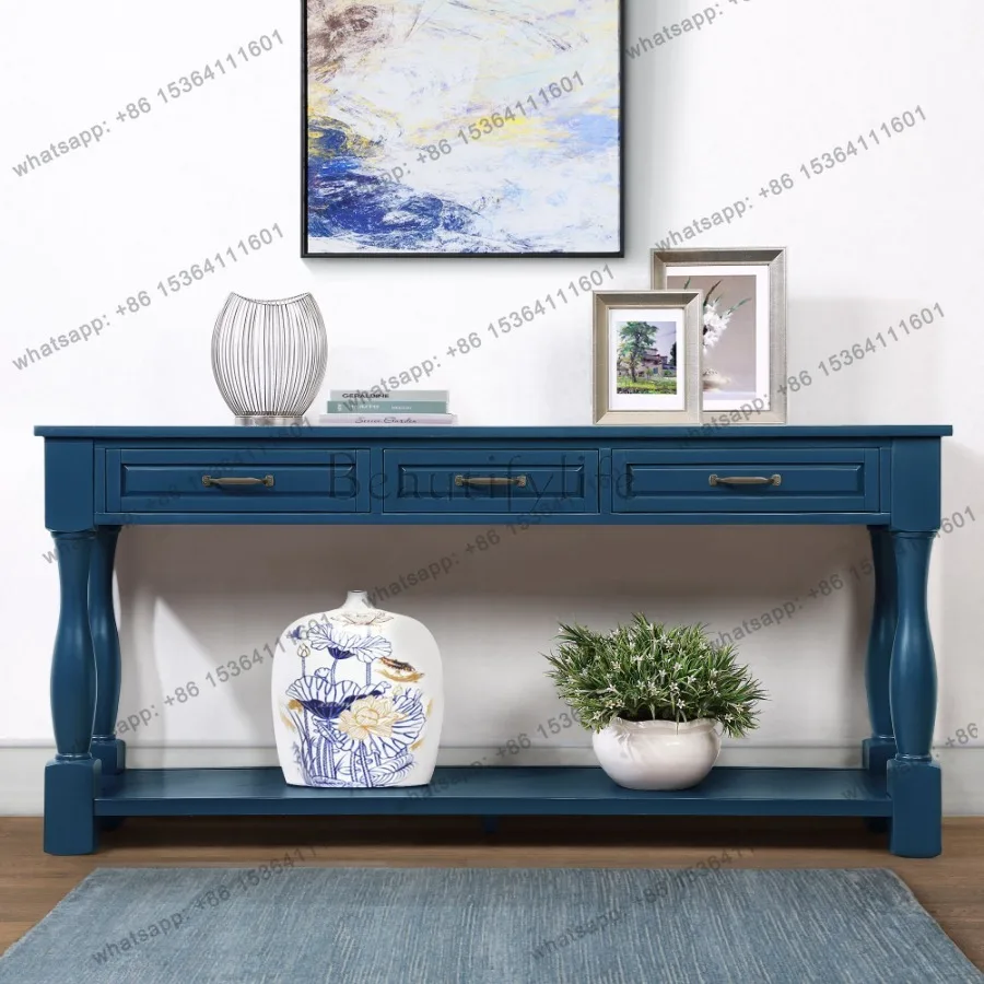 Long Wood Console Table with 3 Drawers and 1 Bottom Shelf for Entryway Hallway Easy Assembly Extra-thick Sofa Table in N