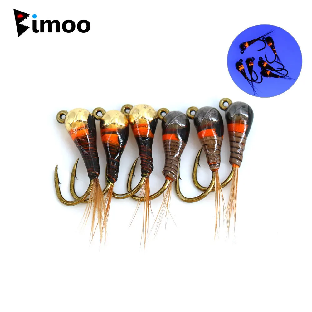 Bimoo 6 pièces # 16 Nymphes Euro Wet à corps époxy barbelé, queue de faisan, à coulée rapide, pour la pêche à la truite, au panfish et au grayling