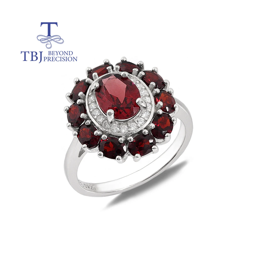 Flower Design Natural Mozambique Garnet Ring 925 Sterling Silver January Birthstone Fine Jewelry for Women's Proposal Gifts