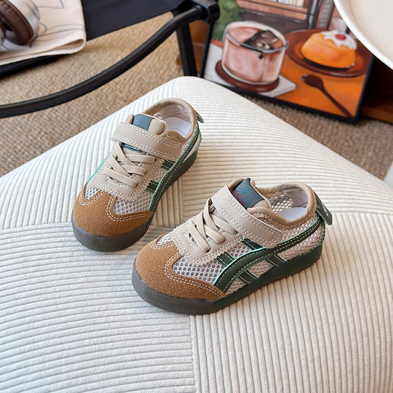 

23-36 модная сетчатая обувь для мальчиков, новинка лета 2024, детская школьная повседневная спортивная обувь с дышащей сеткой, синяя обувь