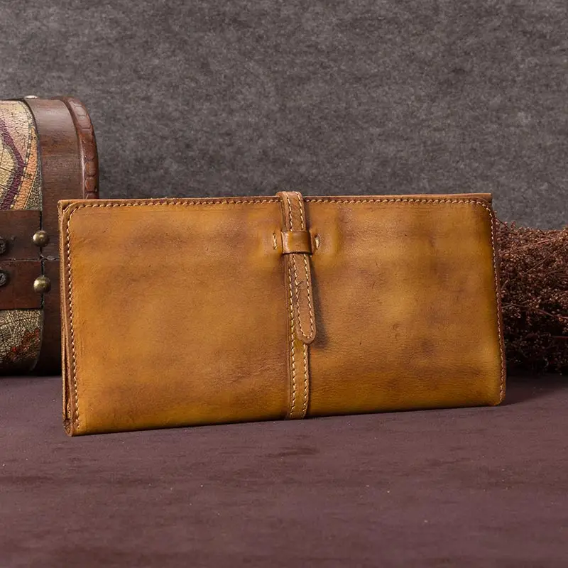 Vintage Genuine Leather Women's Wallet Female Cowhide Long Card Holder Wallets Large Capacity Coin Purses Phone Clutch Bags BJYL