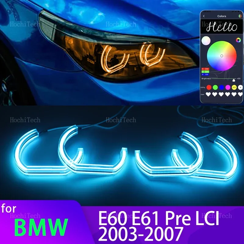 APP control RGB Multicolor DTM Crystal Led Angel Eyes Rings for BMW E60 E61 520i 525i 530i 540i 545i 550i M5 Pre LCI 2003-2007