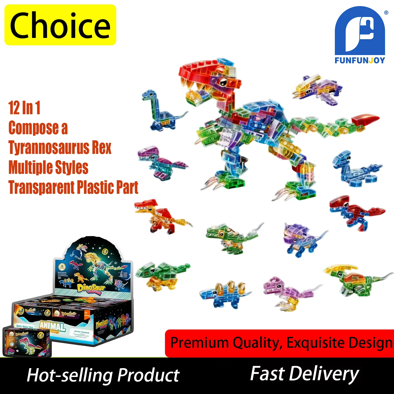 

12 в 1, новые строительные блоки динозавров, прозрачный цвет, несколько форм, набор игрушек из строительных блоков «сделай сам», идеальный подарок для детей и взрослых