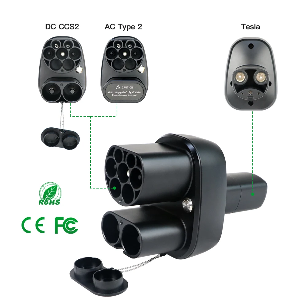 Adattatore per caricabatterie EV AC 32A DC 400A CCS2 a Tesla Model Y/S/3/X ricarica per veicoli elettrici 500V-1000V DC 110V-250V convertitore AC