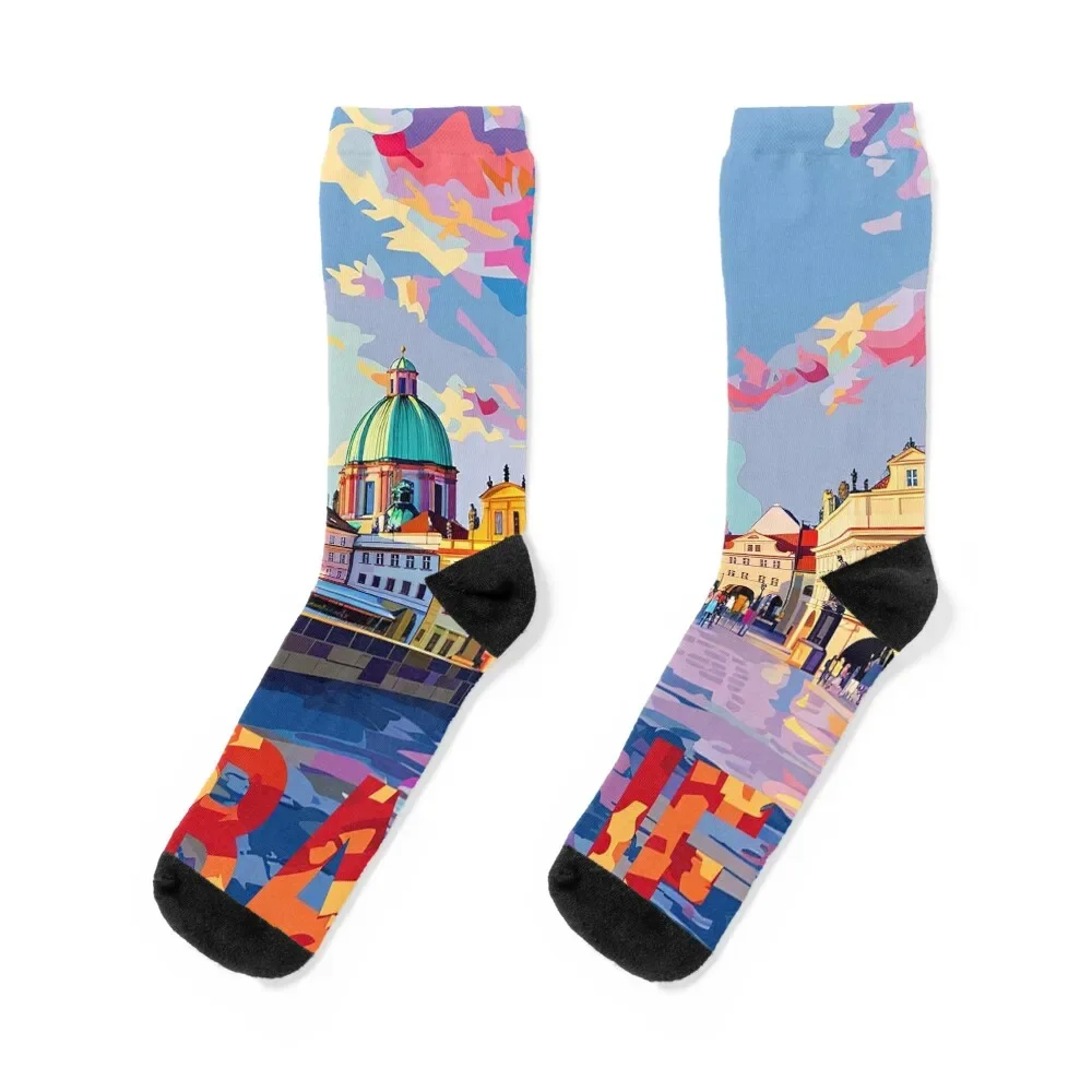 

Prague Print Prague Vector Art Socks professional running golf sheer football Socks Ladies Men's