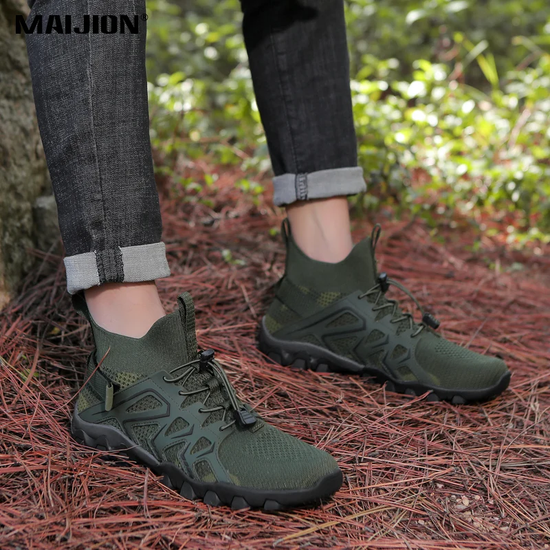 Breathable Mesh Men Hiking Shoes Fashion High Top Casual Sneakers Women Non-slip Outdoor Sport Shoes for Trekking Wading Camping