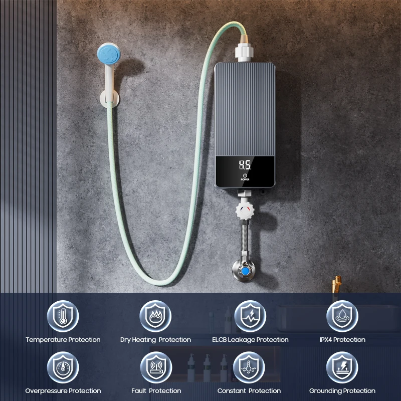 Mini Inteligente 3.5kW Instant Tankless Electric Water Heater Energy-Saving Fast Heating IPX4 Waterproof for Home Bath Shower