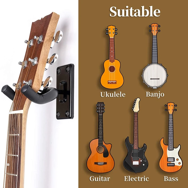 Gancho de suspensión de montaje en pared para guitarra, soporte para perchas de guitarra, ganchos para guitarras eléctricas acústicas y bajas, paquete de 3, negro