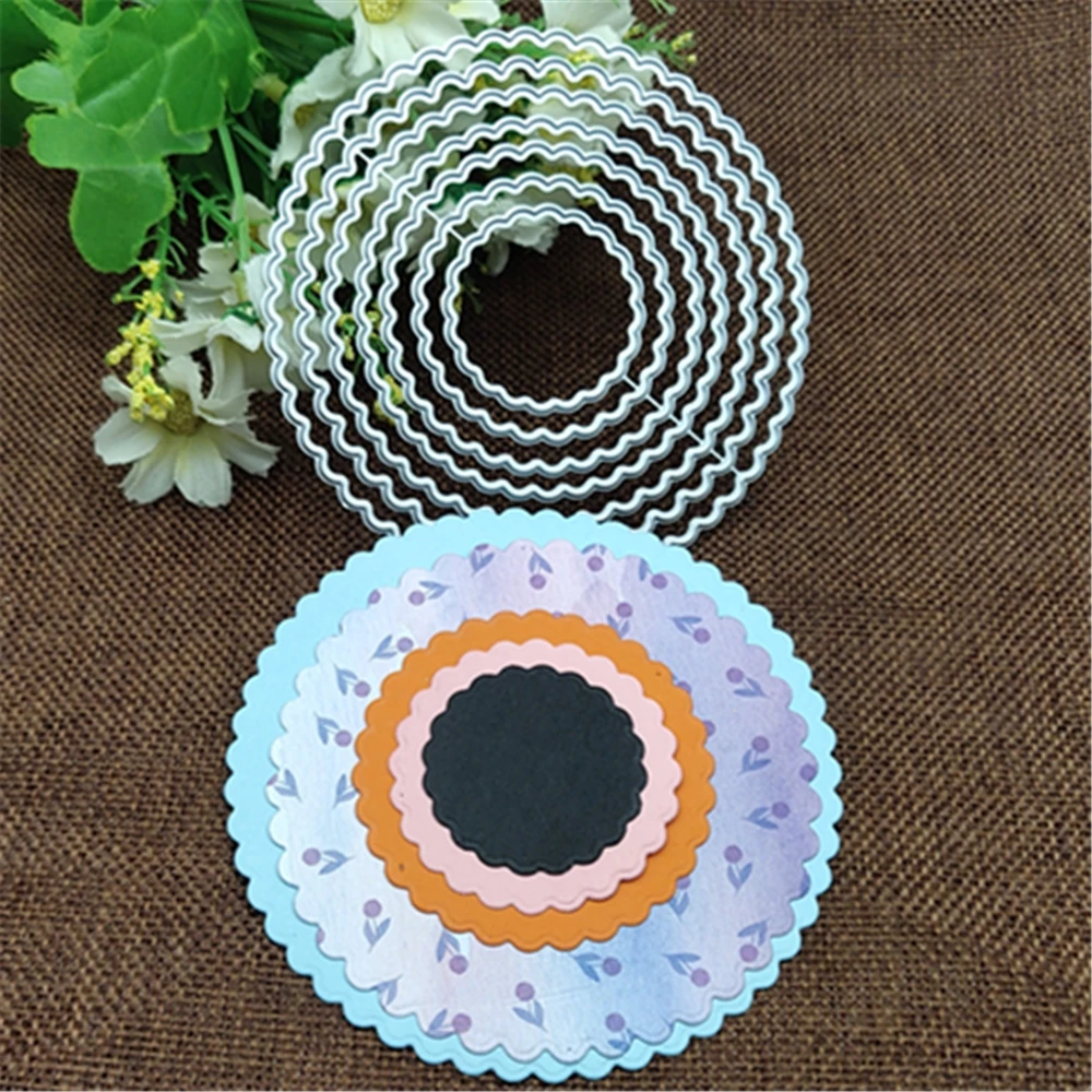 7pcs Circle lace Metal cutting dies mold Round hole label tag Scrapbook paper craft knife mould blade punch stencils dies