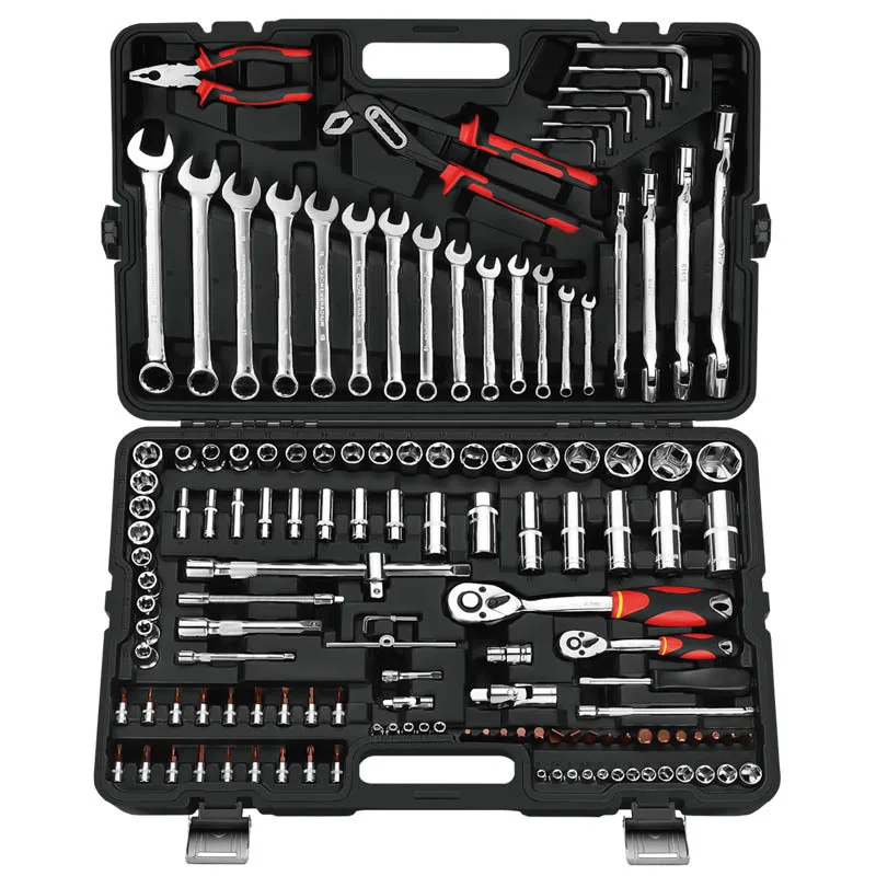 137-Piece Comprehensive Hand-Operated Tool Set For Home Improvement Auto Repair Including Socket Set Wrenches Pliers Set Boxed
