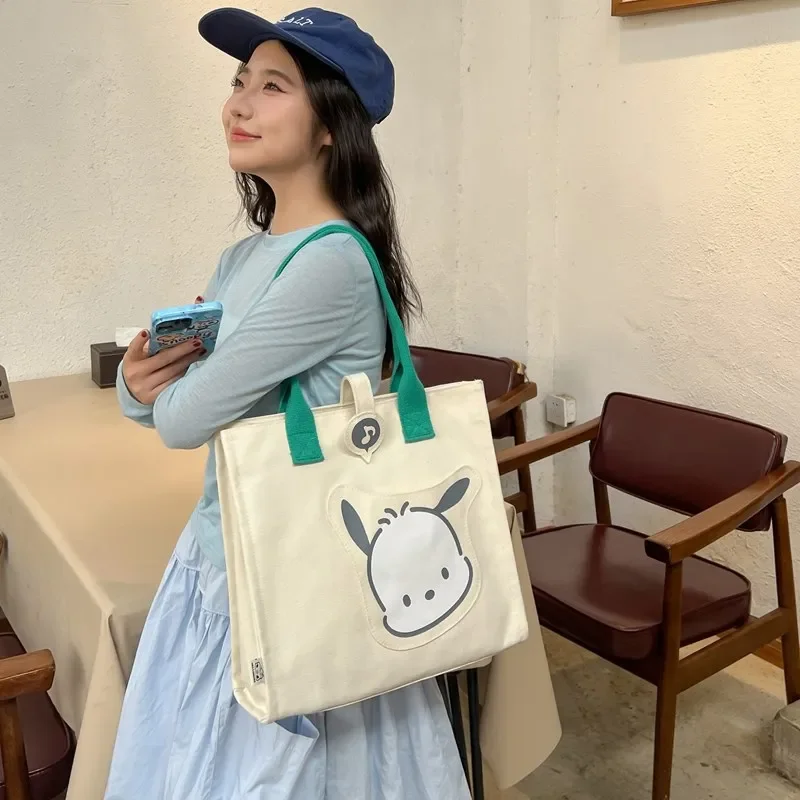 

Сумка через плечо Hello Kitty, милая холщовая сумка с мультяшным рисунком, большая вместительная сумка-тоут для девочек, портативная дорожная сумка для студентов