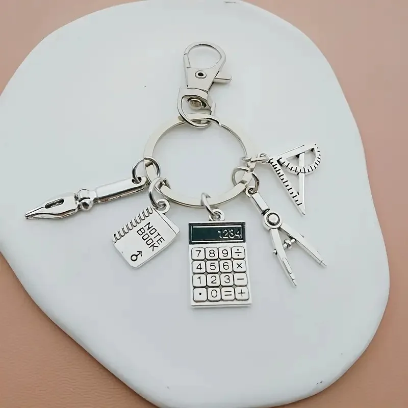Student party backpack hanging accessory, alloy accessory, pen, book, calculator, set square combination design, keychain