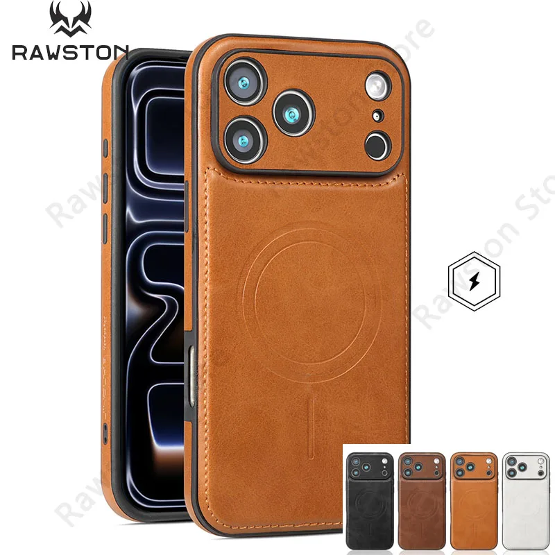 Funda de cuero magnética fuerte de lujo para Apple iPhone 17 Pro Max 16 15 14 Plus 13 12 iPhone17 funda MagSafe inalámbrica a prueba de golpes