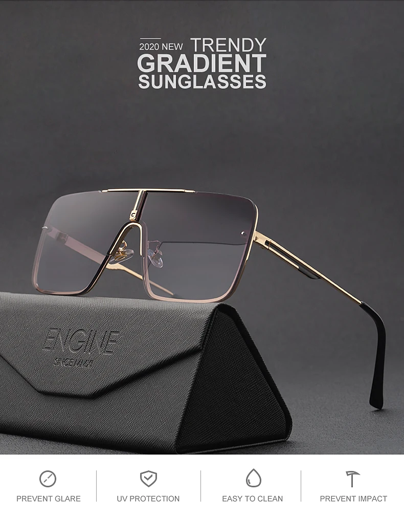 Übergroße Steampunk Einteiler-Sonnenbrille für Herren 2026 Luxusmarke Randlose Punk-Sonnenbrille für Männer Vintage Eyewear Shades – Detail 1