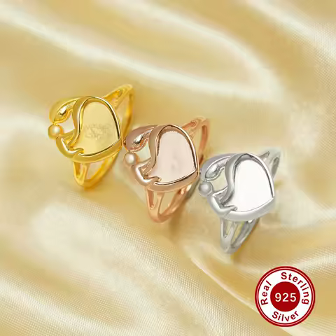 Keepsake Breast Milk Resin Heart Bezel Ring Settings,Mother Baby Love Split Shank Solid 925 Sterling Silver Ring 1294777