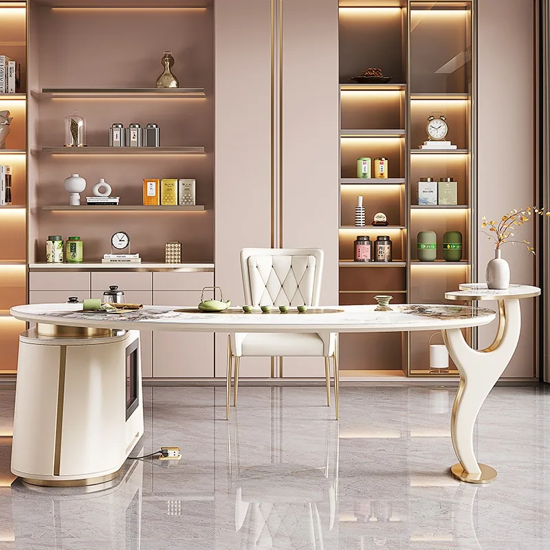 Light luxury rock slab  table  table and chair combination, high-end villa tea room office meeting guest kung fu tea table