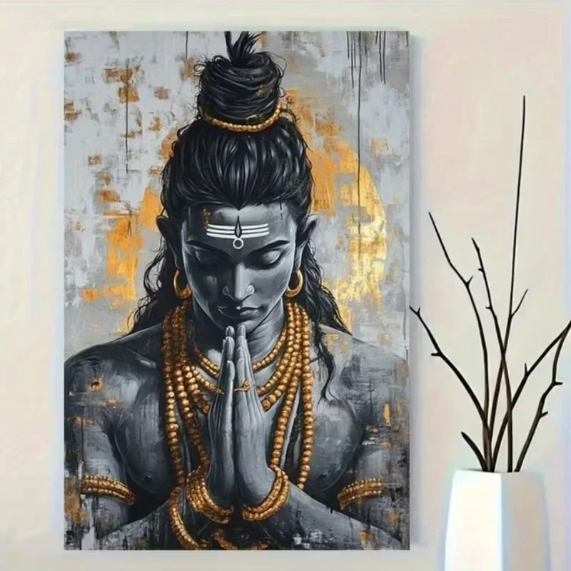 Shiva Prayer Canvas Poster - Unframed, High-Quality Oil Painting Style, Serene Wall Art for Living Room, Bedroom, Office - Perfe