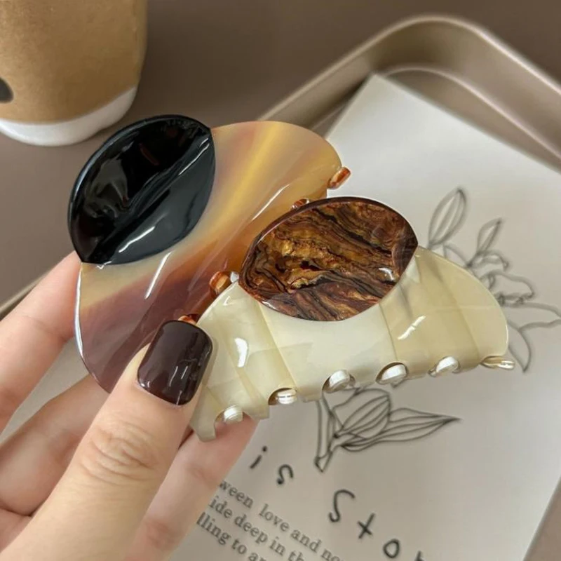 Pinza para el cabello francesa Vintage elegante, dos tonos, con veta de madera y diseño mármol, perfecta para una vestimenta informal diaria, pinzas para el cabello bonitas