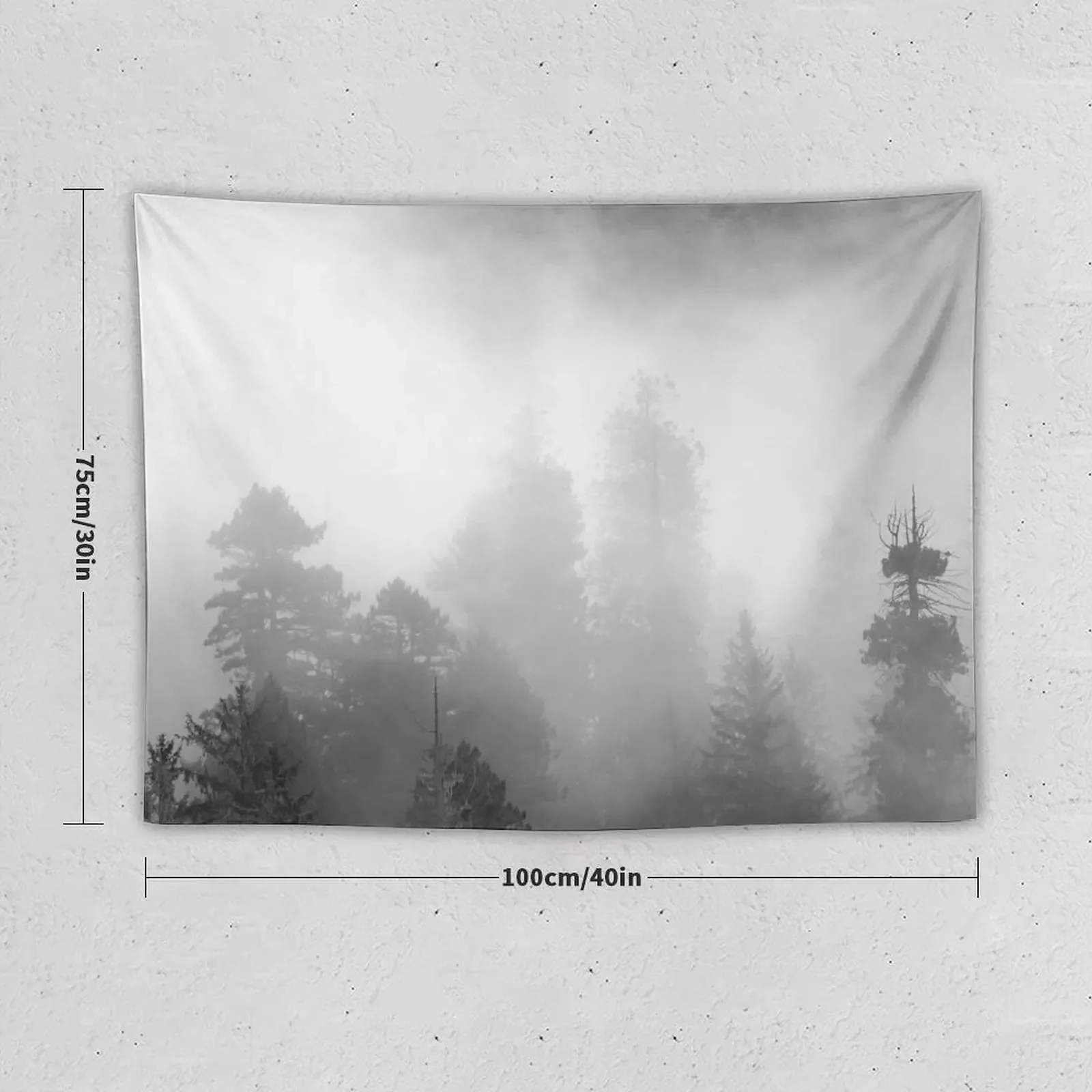 Redwood Forest Morning Black and White - Foggy Mountain Trees Nature Photography Tapestry Wallpaper Wall Art Tapestry