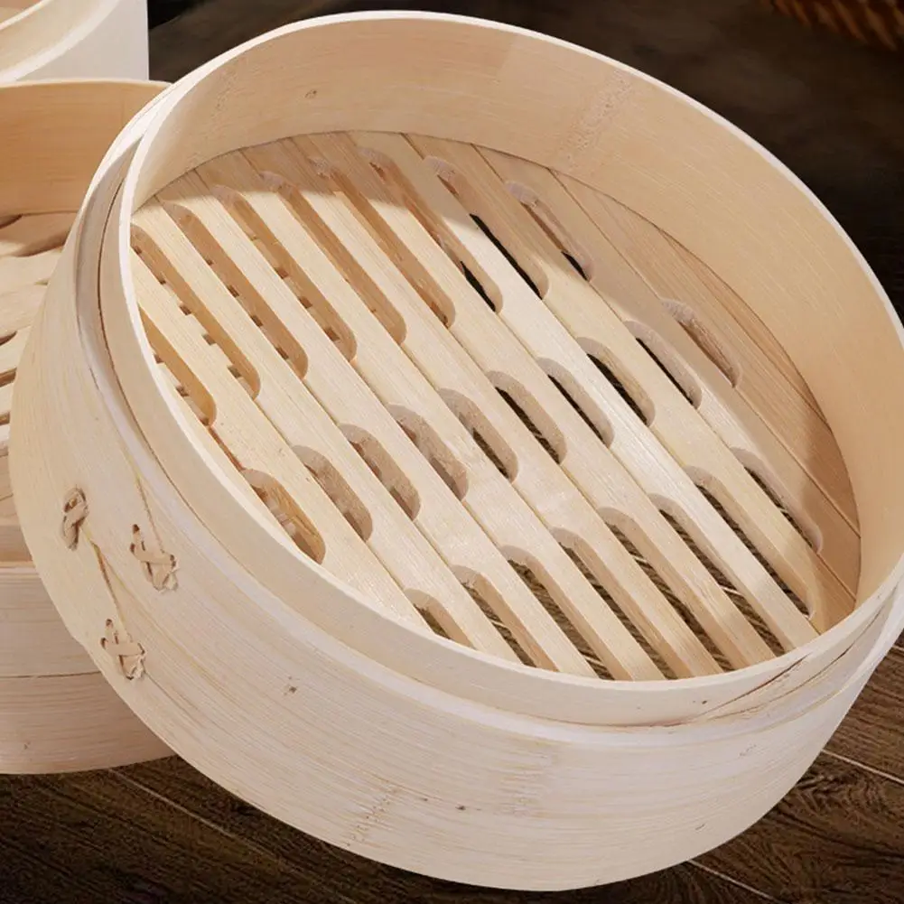 Vaporizador de bambú de 18cm, cesta de vapor para bolas de masa, pescado, arroz, bollos al vapor, vaporizador calentado, herramientas de cocina chinas Dim Sum