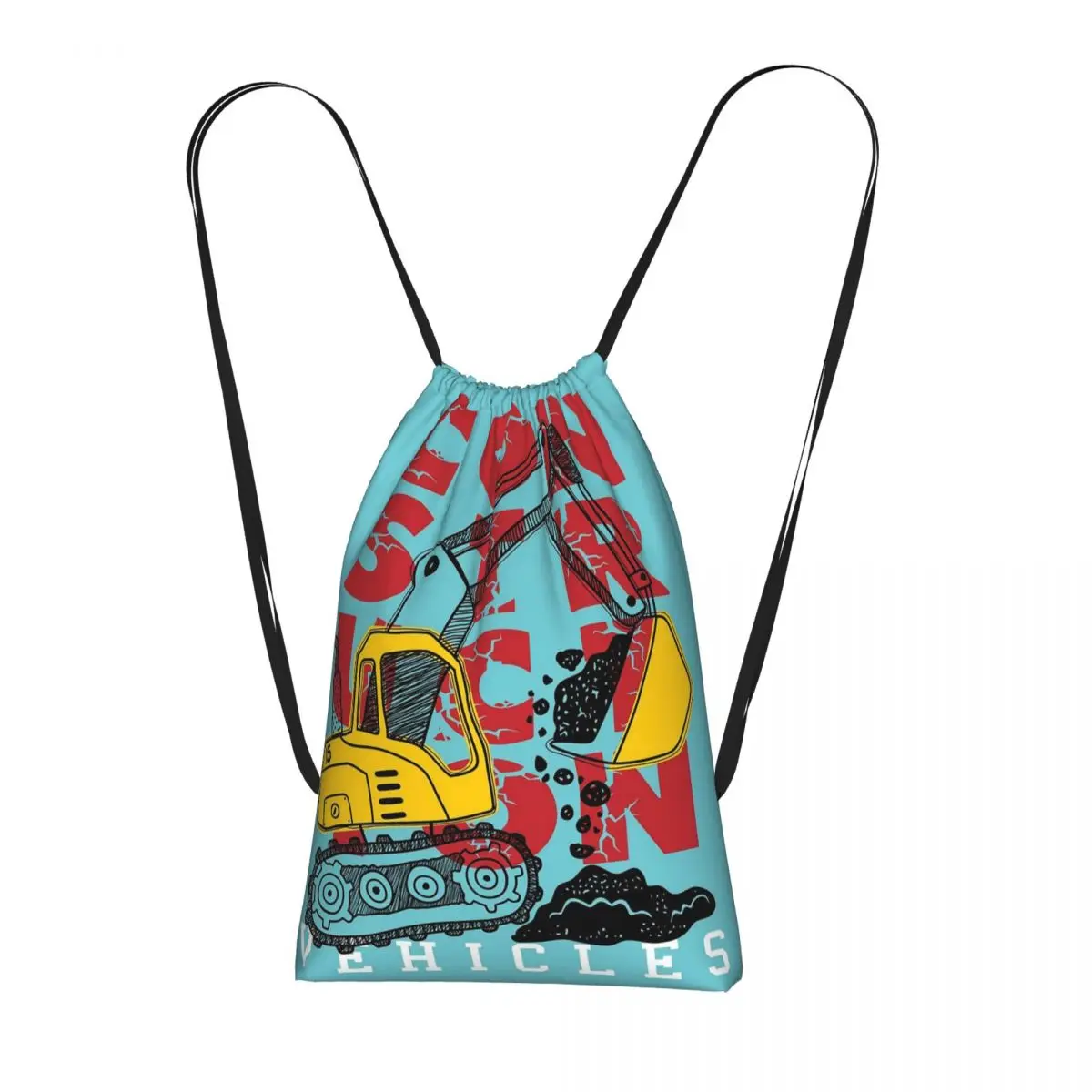 

Cartoon Excavator Digger Car Backpacks Portable Drawstring Bags Shoes Bag Book Bags for Travel School