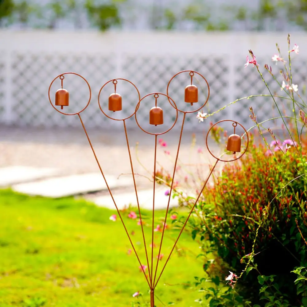 Retro Metal Wind Chimes Stake Ring Ornament Decorative Garden Outdoor Yard Patio Balcony Art Decoration