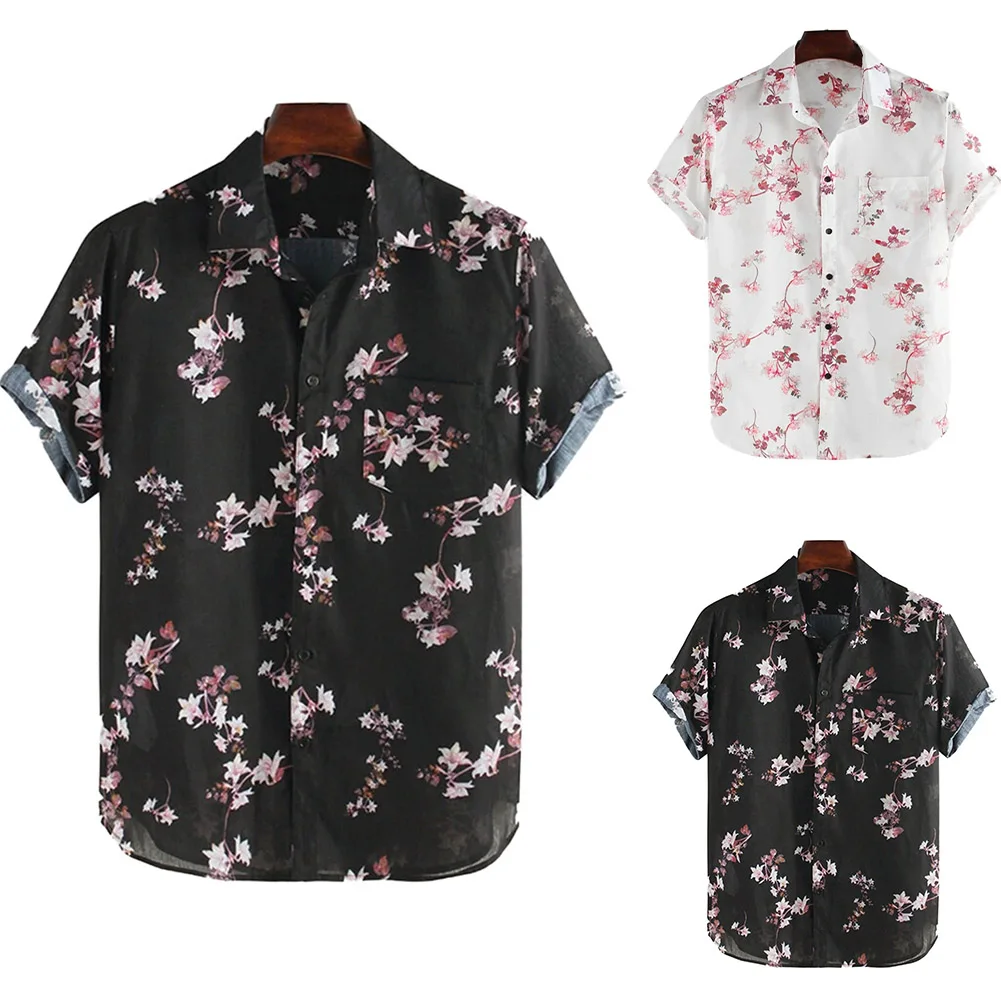 Blouse Shirts Party Print Regular Beach Short Sleeve Hawaiian Holiday Lapel Loose Mens Polyester Shirts Bowling