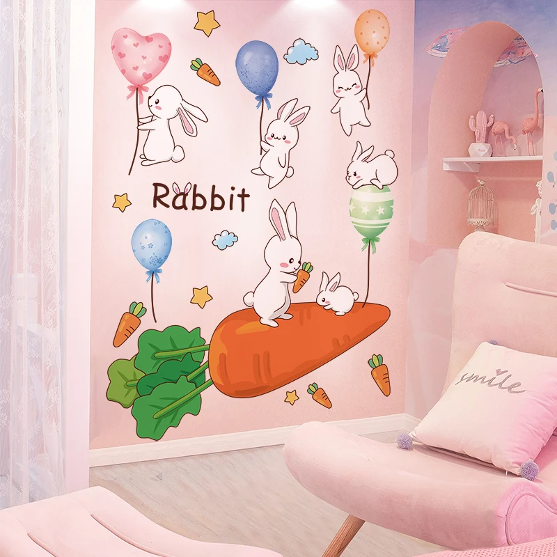 

[SHIJUEHEZI] Rabbits Animals Wall Stickers DIY Bunny Carrots Balloons Mural Decals for Kids Rooms Baby Bedroom Home Decoration