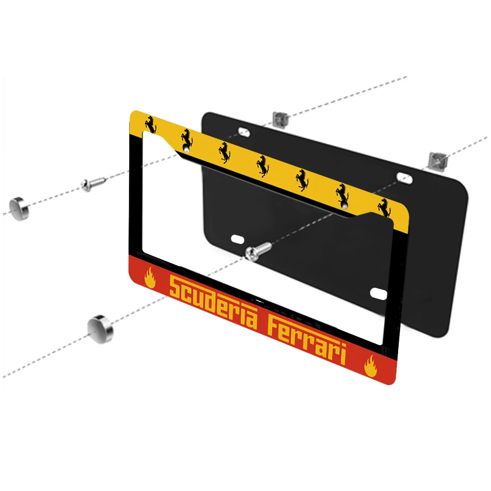1 قطعة إطار لوحة ترخيص ذو فتحتين من سكوديريا فيراري باللونين الأصفر والأسود، مادة ألومنيوم، 6 × 12 بوصة، مع طقم براغي، ريترو