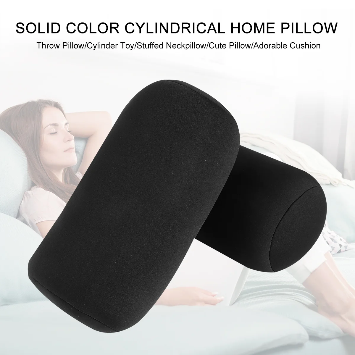 

BUTIFULSIC 2pcs Neck Pillow Back Cushion Black Cylinder Throw Pillow Comfortable Home Car Decor Support Accessory