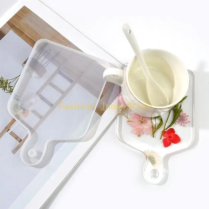 N5KA DIY Handle Tray Serving Borad Crystal Epoxy Mold Cup Mat Crystal Mold