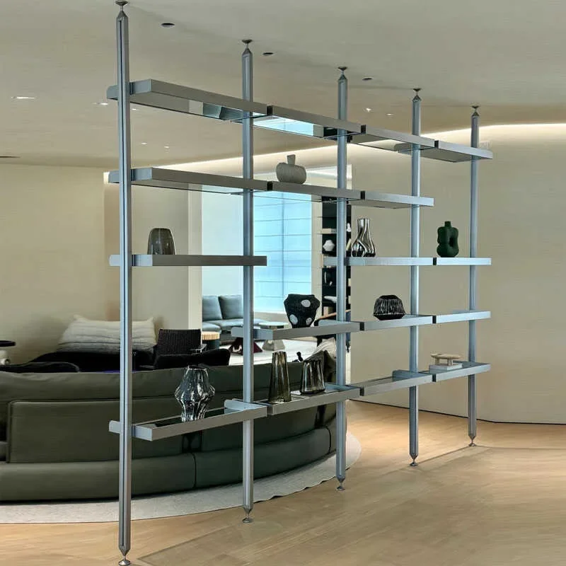 Nordic living room aluminum profile entrance partition figure rack light luxury glass storage display shelf