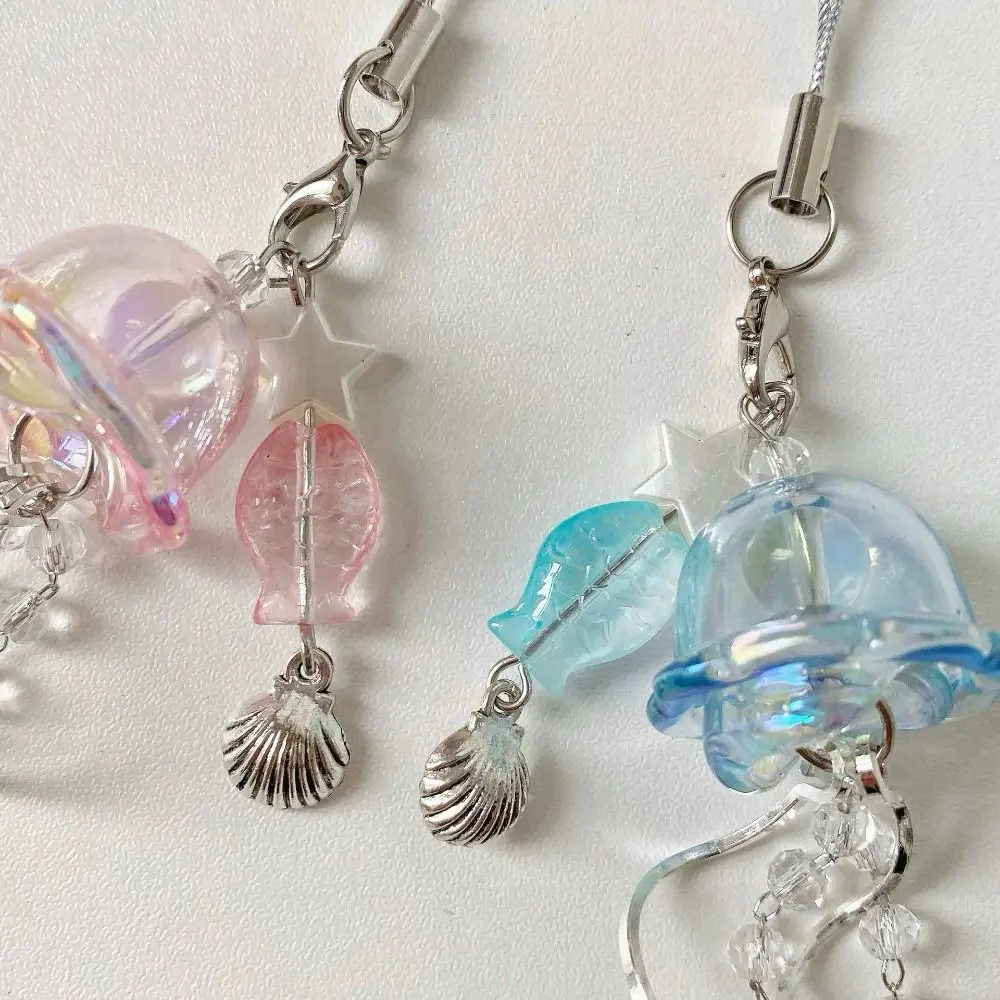 Jellyfish Tassel Y2K Jellyfish Mobile Key Chain Sea Shell Fish Beads Chain Jellyfish Beaded Pendent Korean BackPack Keyring Bag