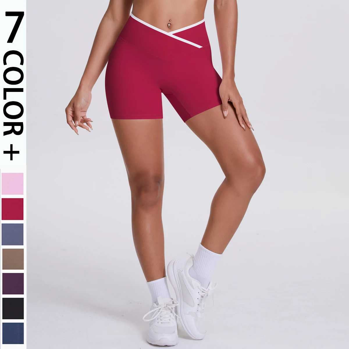 Crossover Design High Waist Yoga Shorts Quick-Dry Breathable Summer Gym Workout Fitness Running Shorts for Woman