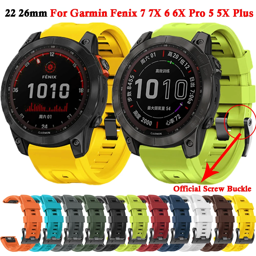 26 22mm Silicone WatchBand Strap For Garmin Fenix 6 6X Pro 5 5X Plus Enduro Epix Gen 2 WristStrap QuickFit Release Bracelet