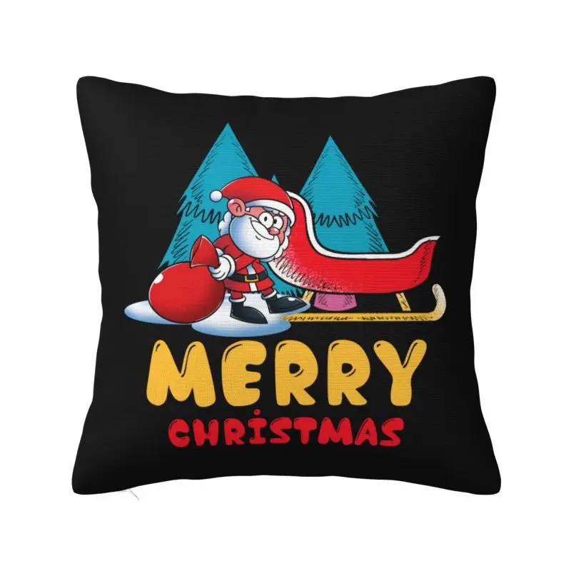 Modern Funny Cartoon Santa Claus Sofa Cushion Cover Soft Merry Christmas Snowboarding Pillow Case